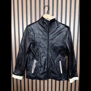 Impronta Leather Jacket 4 / Small Womens Black Ivory Trim Full Zip